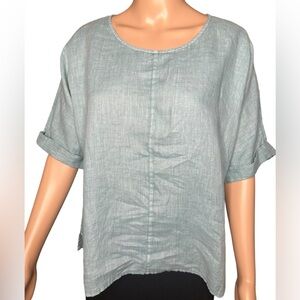 🩷Pure Jill Womens 100% linen boxy shirt size petite S lagenlook light blue color